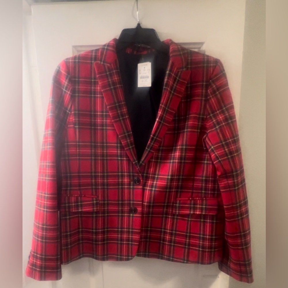 J Crew Factory Tartan Plaid Blazer Women’s Size 16 Stretch 2 Button Classic NWT